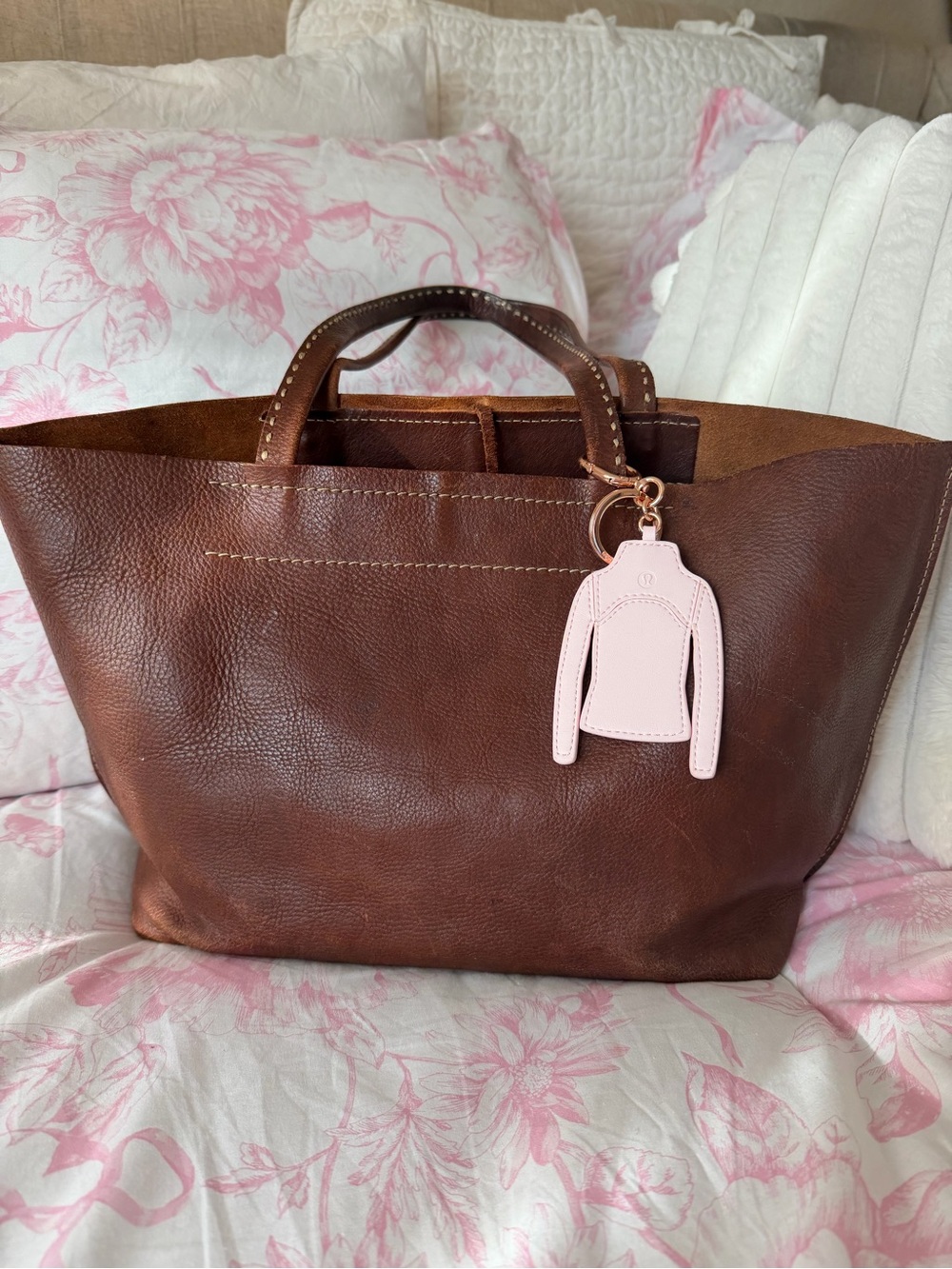 Miu Miu Brown Leather Tote with cream stitching (charm not included)
